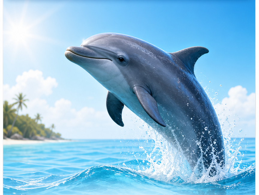 Dolphin jumping above ocean waves